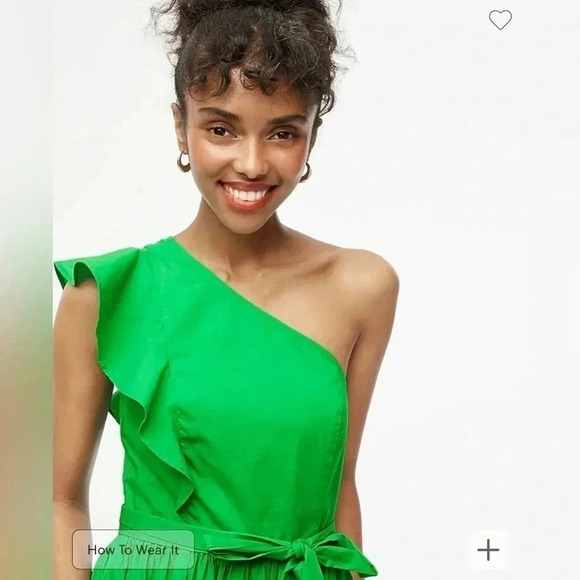 J Crew Dress Green One Shoulder Midi Dress NWT Size 6 Cotton Blend - Picture 3 of 8